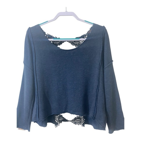 Free People Victorian Lace Crochet Sweater Pullover Oversized Sweatshirt MED - Picture 3 of 11